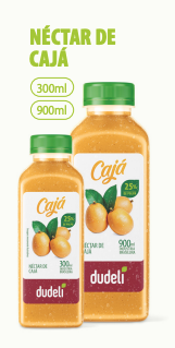 Néctar de cajá Dudeli em garrafas 300ml e 900ml
